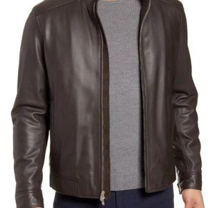 Peter Millar Lambskin Leather Bomber Jacket